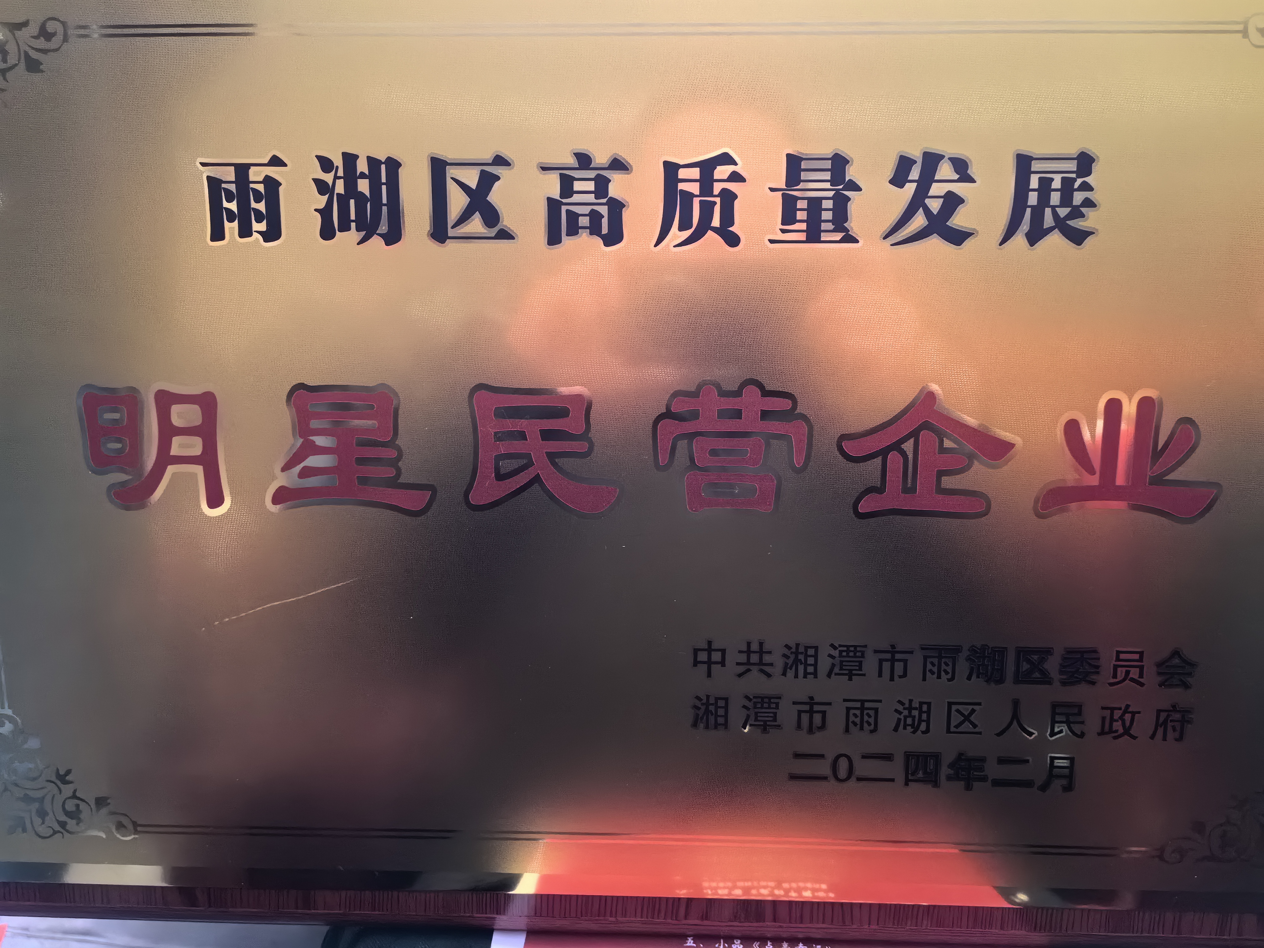 易发体育（中国）科技有限公司荣获“雨湖区高质量发展明星民营企业”称号